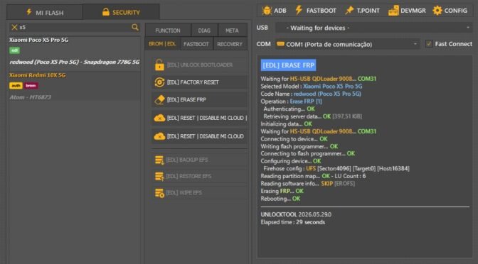 X5 PRO 5G como remover conta google Android 13 utilizar UNLOCKTOOL
