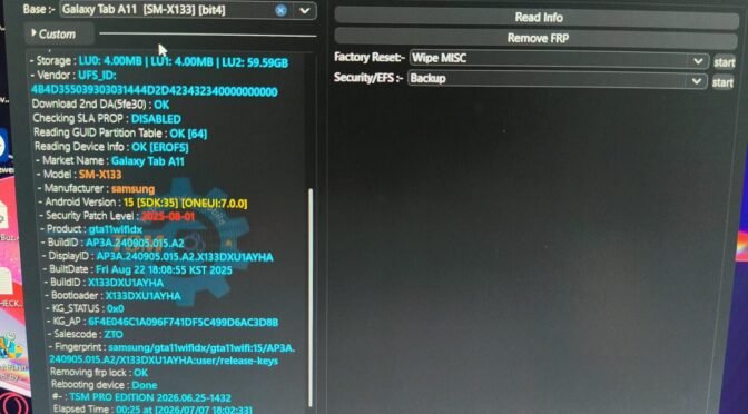 Tab A11 Android 15 ferramenta TSM TOOL